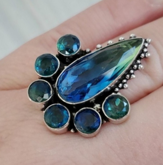 New Bi-Color Tourmaline 925 Silver Statement Ring.  - Picture 12 of 12